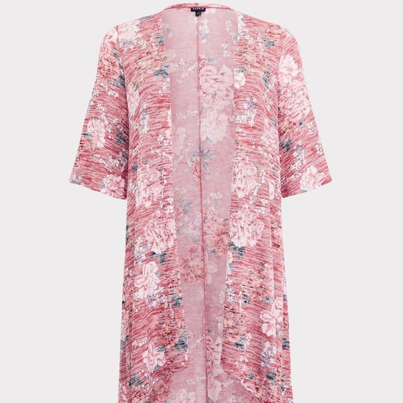 TORRID Plus Size 0 Kimono Hi Lo Duster Sweater Cardigan Rose Floral Print Womens - Picture 3 of 5